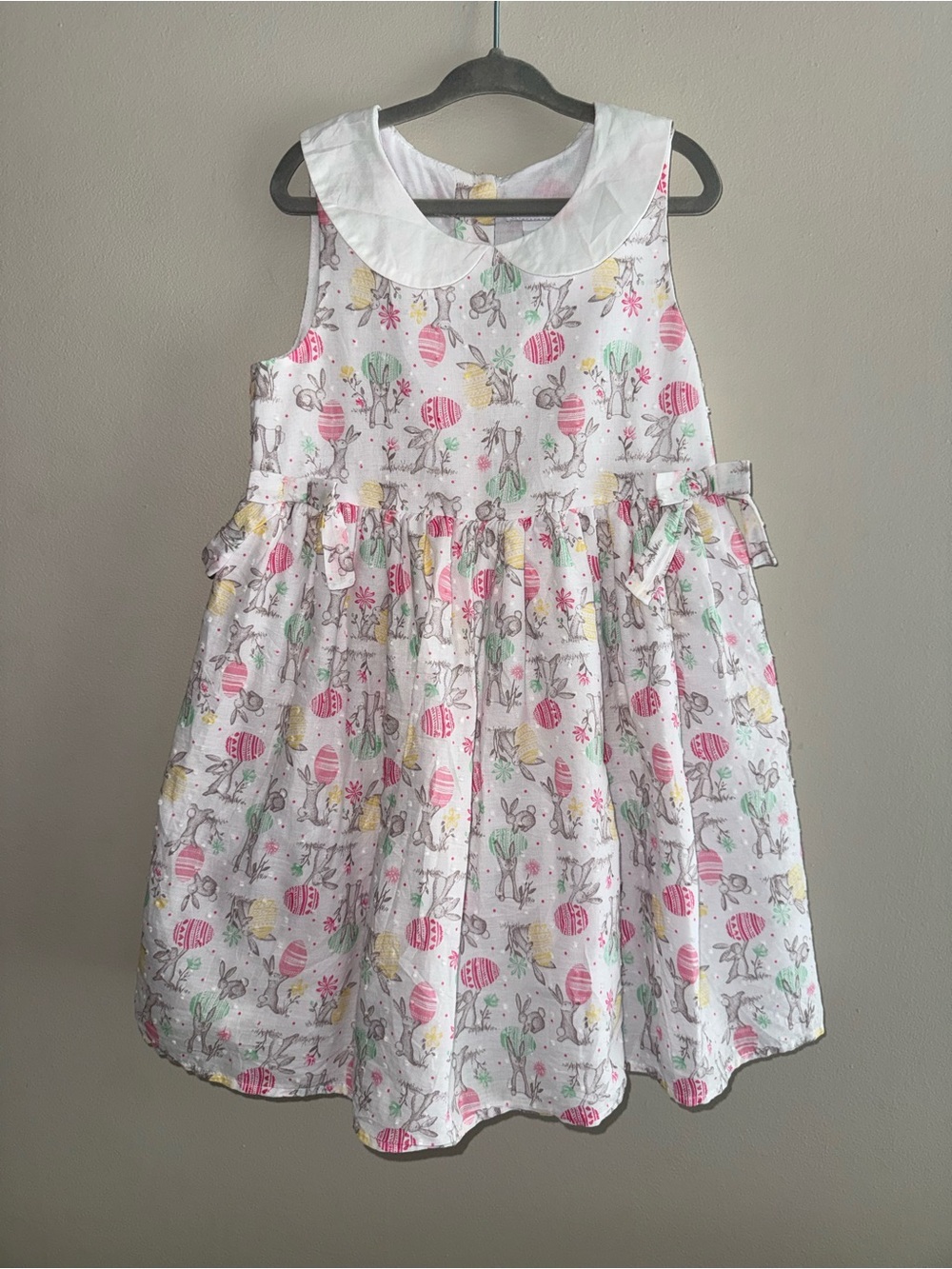 cupcakes & cashmere White Peter Pan Collar Easter Egg & Bunny Print Dress